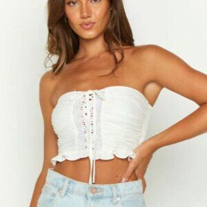 beginning boutique flossy white strapless corset top